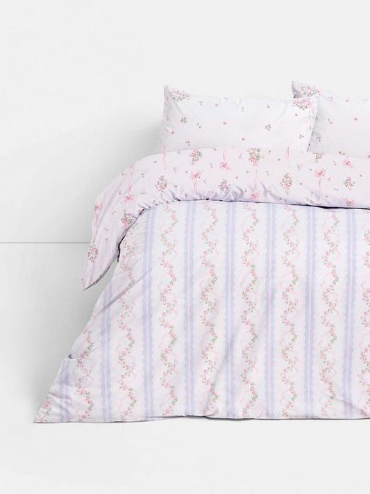 Reversible Floral Ribbon Double Duvet Cover Set