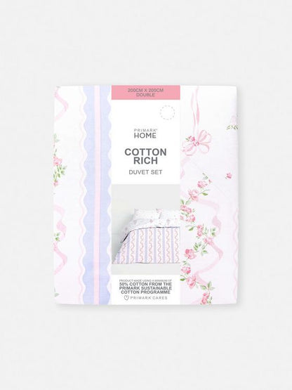 Reversible Floral Ribbon Double Duvet Cover Set