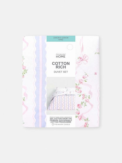 Reversible Floral Ribbon King Duvet Cover Set