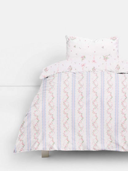 Ditsy Ribbon Stripe Single Duvet Cover Set