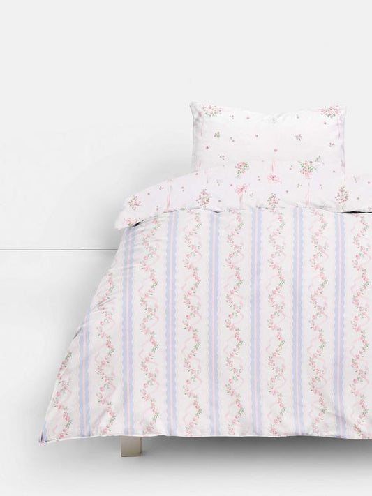 Ditsy Ribbon Stripe Single Duvet Cover Set