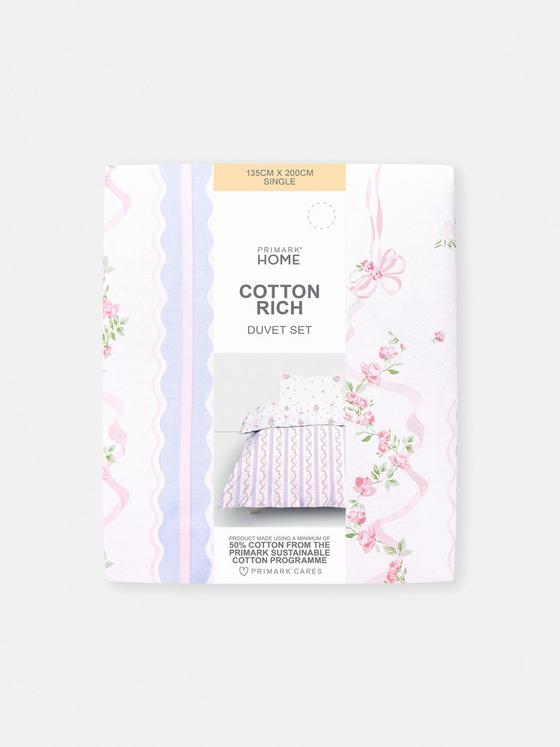 Ditsy Ribbon Stripe Single Duvet Cover Set