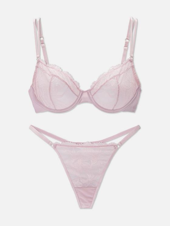 Floral Embroidered Non-Padded Bra and Thong Set