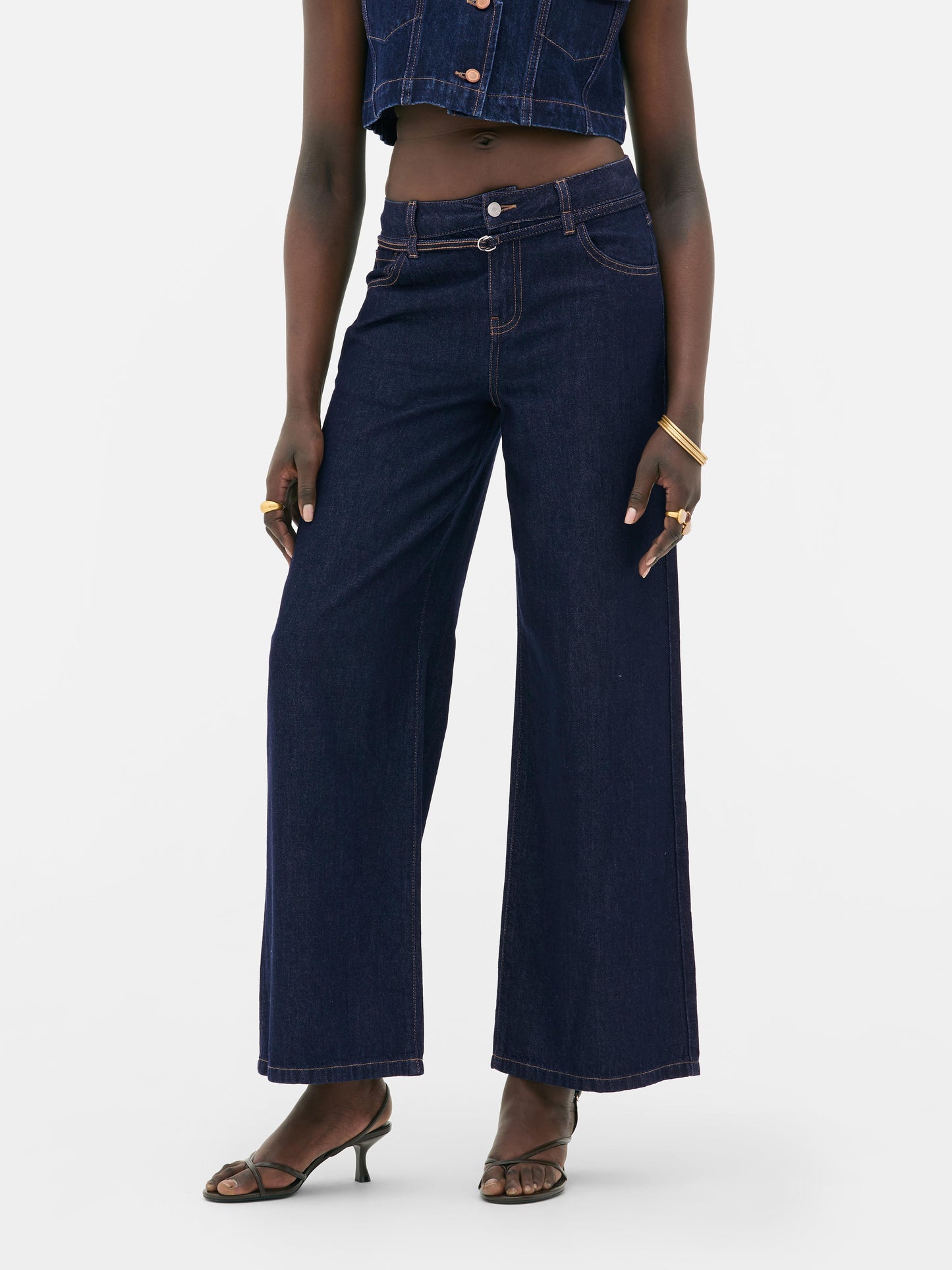 Rita Ora Belted Wide Leg Jeans