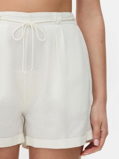 Cotton Blend Tie Shorts