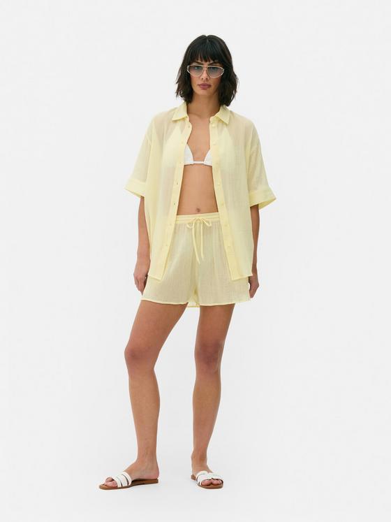 Crinkle Button-Up Beach Shirt