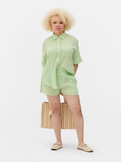 Crinkle Button-Up Beach Shirt