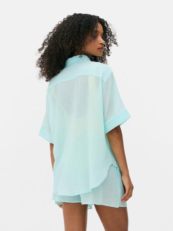 Crinkle Button-Up Beach Shirt