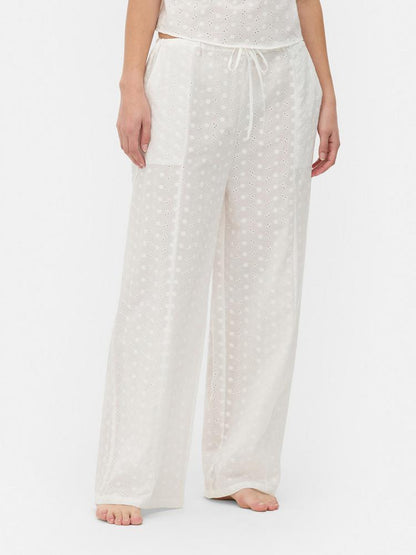 Broderie Wide Leg Pyjama Bottoms