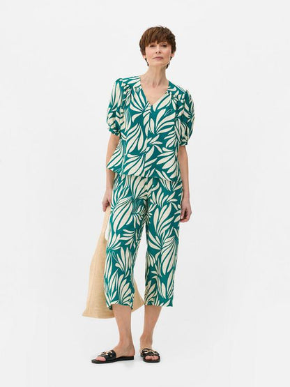 Patterned Short Sleeve Blouse