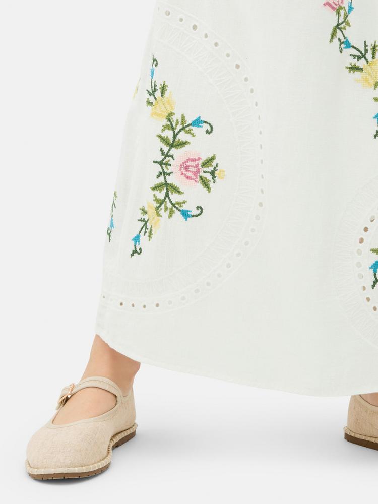 Floral Embroidered Midi Skirt