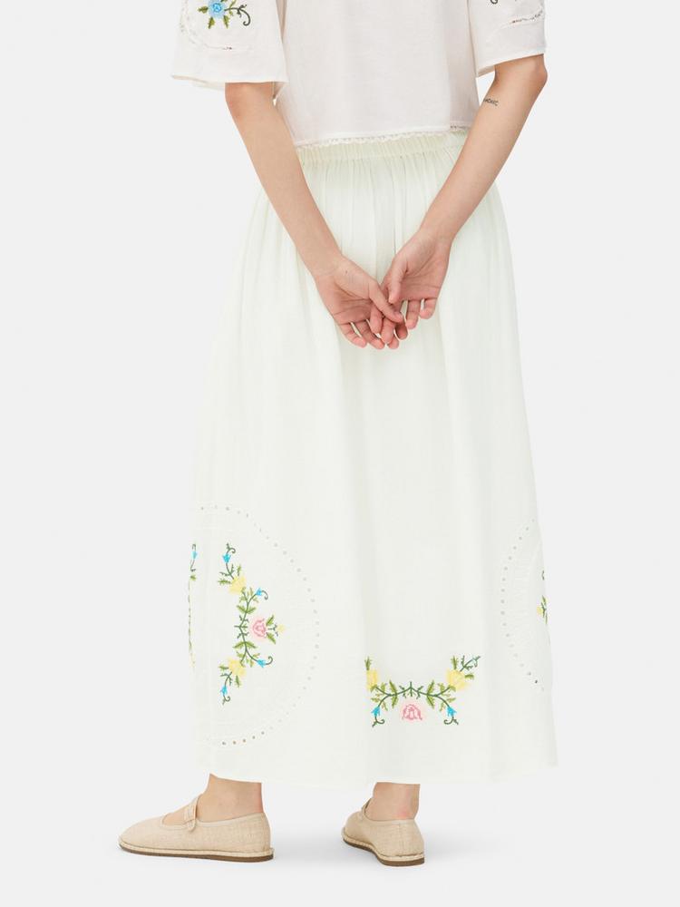 Floral Embroidered Midi Skirt