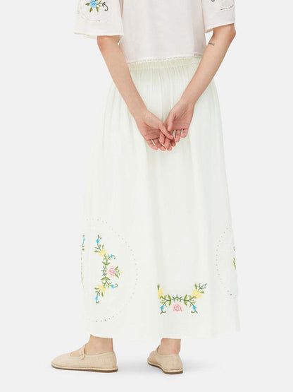 Floral Embroidered Midi Skirt
