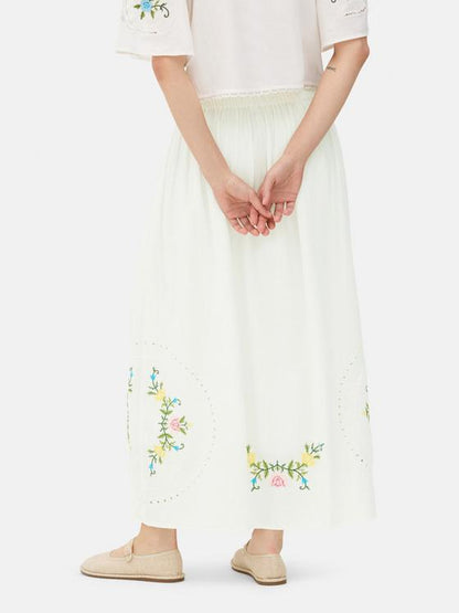 Floral Embroidered Midi Skirt