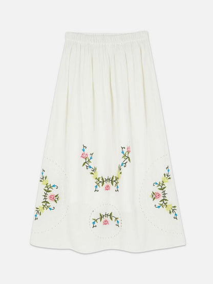 Floral Embroidered Midi Skirt
