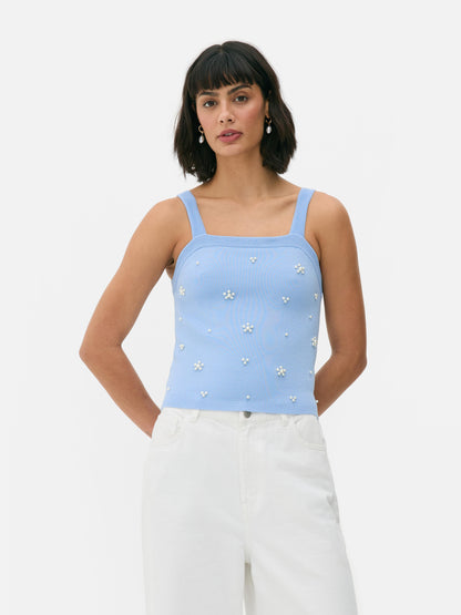 Pearl Square Neck Knitted Vest