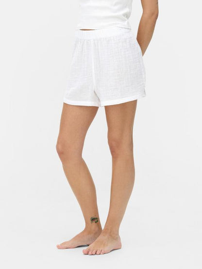 White Woven Pyjama Shorts