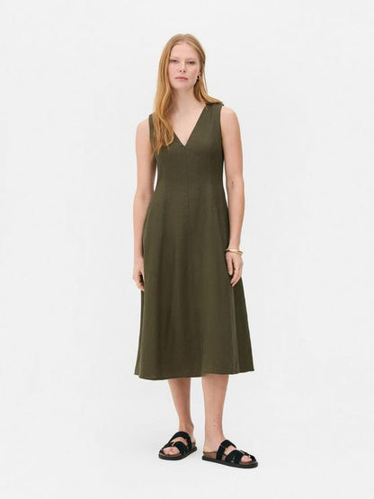 The Edit Sleeveless V-Neck Linen Dress