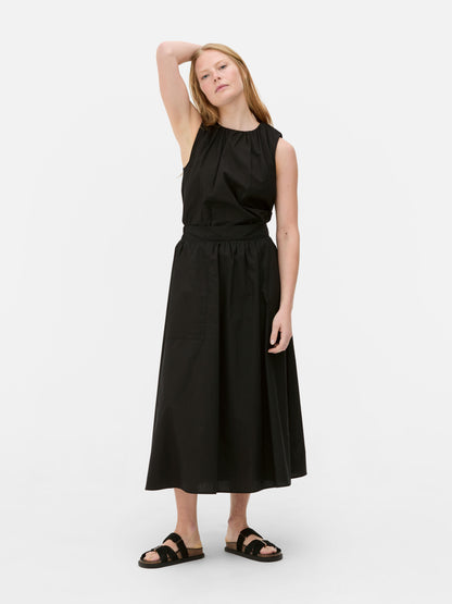 The Edit High Waisted Black Midi Skirt