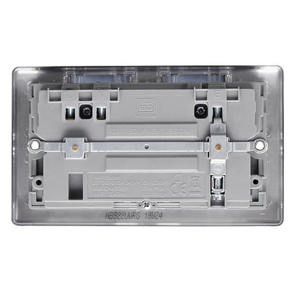 BG Brushed Steel 13A Raised slim Double WiFi extender socket with USB