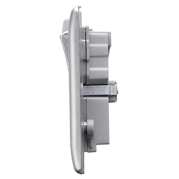 BG Brushed Steel 13A Raised slim Double WiFi extender socket with USB