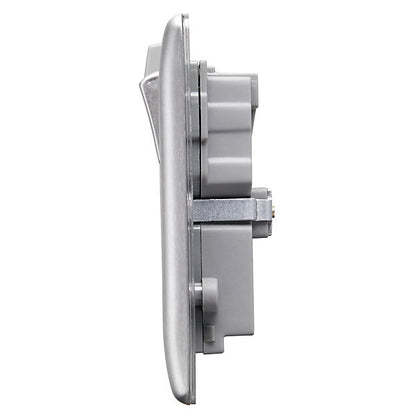 BG Brushed Steel 13A Raised slim Double WiFi extender socket with USB