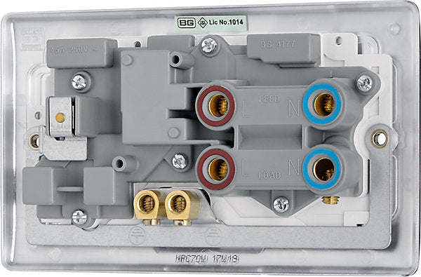 BG Chrome Cooker switch & socket with neon & White inserts