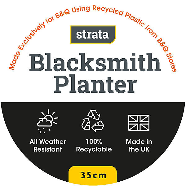 Blacksmith Black Plastic Round Planter (H)28cm (W)35cm (D)35cm