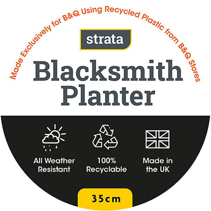 Blacksmith Black Plastic Round Planter (H)28cm (W)35cm (D)35cm