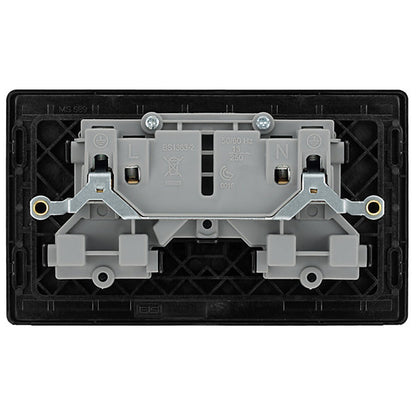 British General Double 13A Matt Black Switched socket & Black inserts
