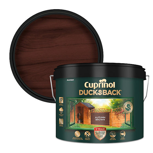 Cuprinol Ducksback Autumn Brown Matt Exterior Shed & fence Topcoat Garden wood paint, 9L Tub