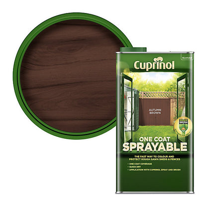 Cuprinol One coat sprayable Autumn brown Matt Exterior Fence & shed Treatment Wood paint, 5L
