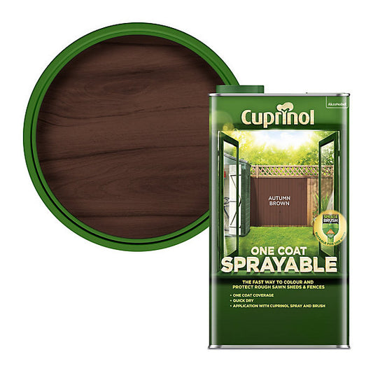 Cuprinol One coat sprayable Autumn brown Matt Exterior Fence & shed Treatment Wood paint, 5L