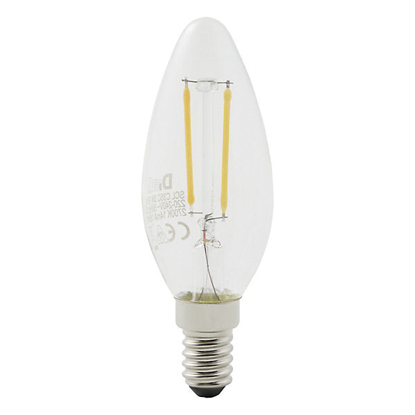 Diall 1.8W 250lm Clear Candle Warm white LED filament Light bulb, Pack of 6