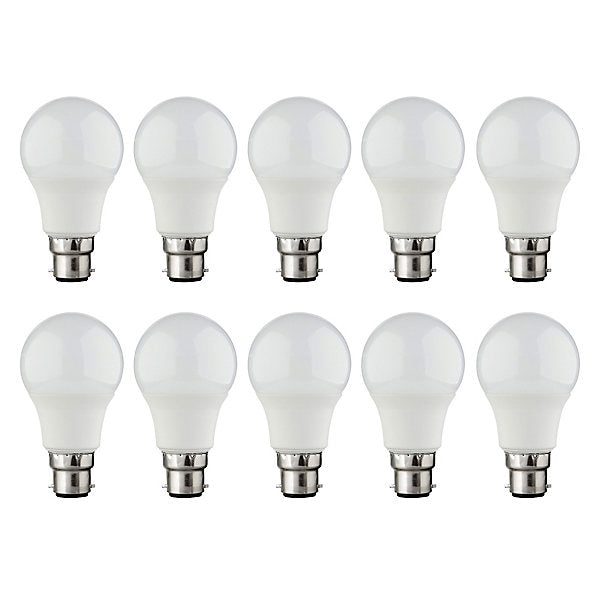 Diall Bayonet cap (B22) 7.2W 806lm A60 Warm white LED Light bulb, Pack of 10