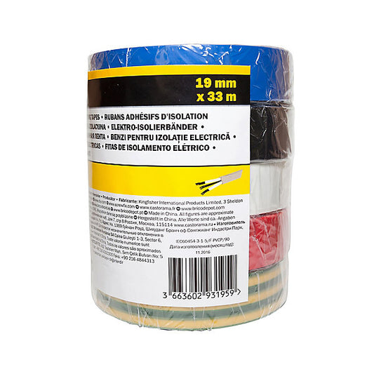 Diall Multicolour Electrical Tape (L)33m (W)19mm, Pack of 5