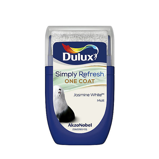 Dulux One coat Jasmine white Matt Emulsion paint, 30ml