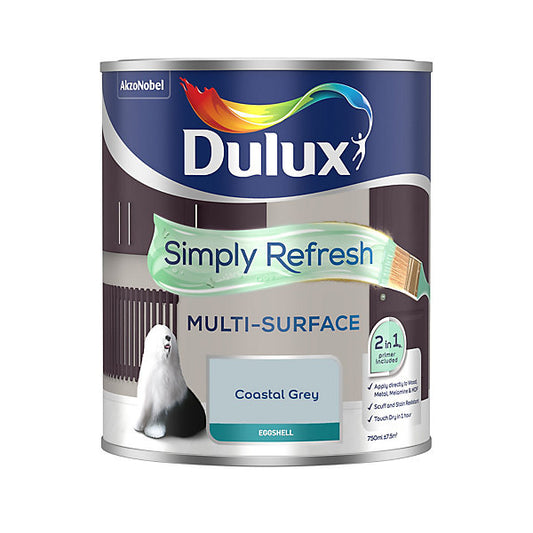 Dulux Simply Refresh Multi-surface Coastal Grey Eggshell Emulsion paint, 750ml