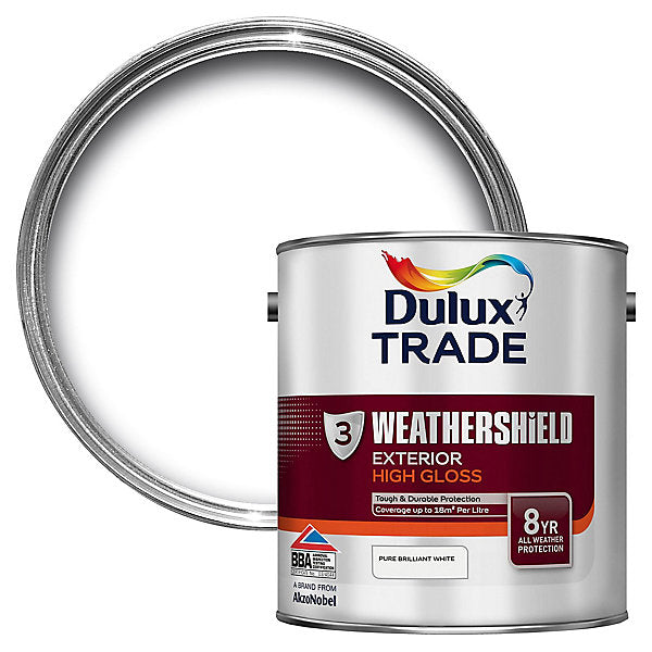 Dulux Trade Pure brilliant white Gloss Exterior Wood paint, 2.5L Tin