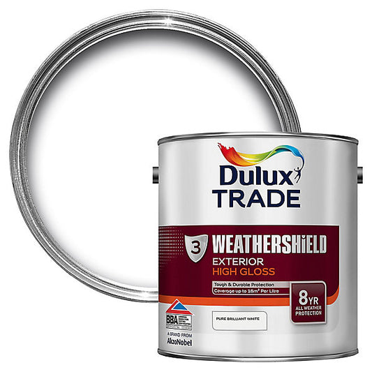 Dulux Trade Pure brilliant white Gloss Exterior Wood paint, 2.5L Tin