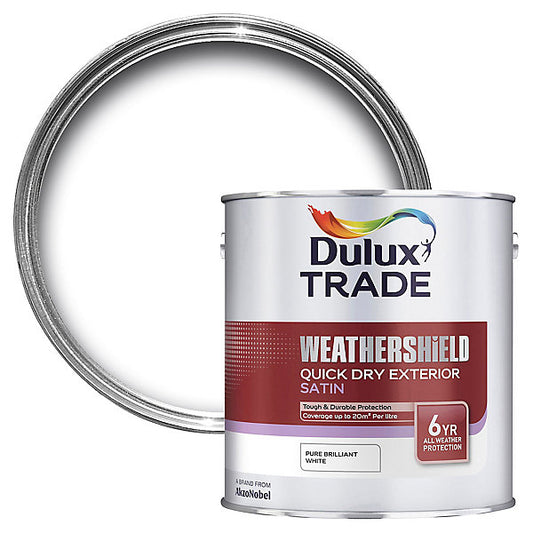 Dulux Trade Pure brilliant white Satinwood Exterior Protector Metal & wood paint, 2.5L