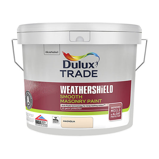 Dulux Trade Weathershield Magnolia Smooth Masonry paint, 10L Tin