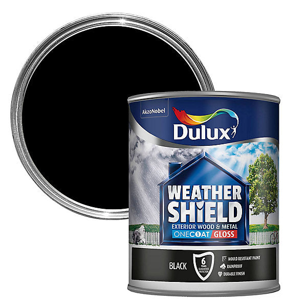 Dulux Weathershield Black Gloss Exterior Metal & wood paint, 750ml Tin
