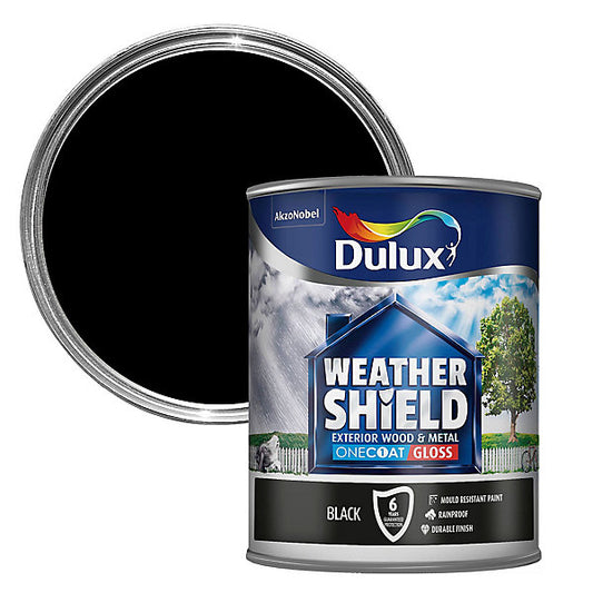 Dulux Weathershield Black Gloss Exterior Metal & wood paint, 750ml Tin