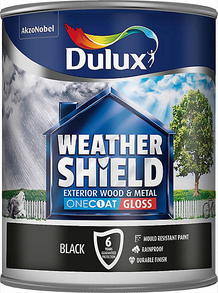Dulux Weathershield Black Gloss Exterior Metal & wood paint, 750ml Tin