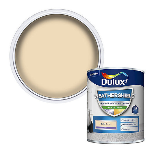 Dulux Weathershield Celtic cream Satinwood Exterior Metal & wood paint, 750ml Tin