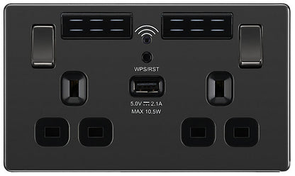GoodHome Black Nickel 13A Switched Double Screwless WiFi extender socket with USB