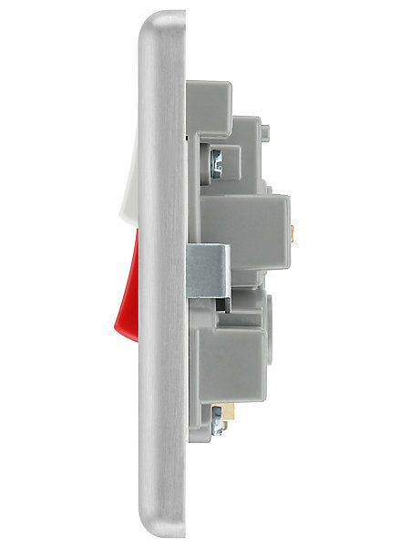 GoodHome Brushed Steel Cooker switch & socket with neon & White inserts