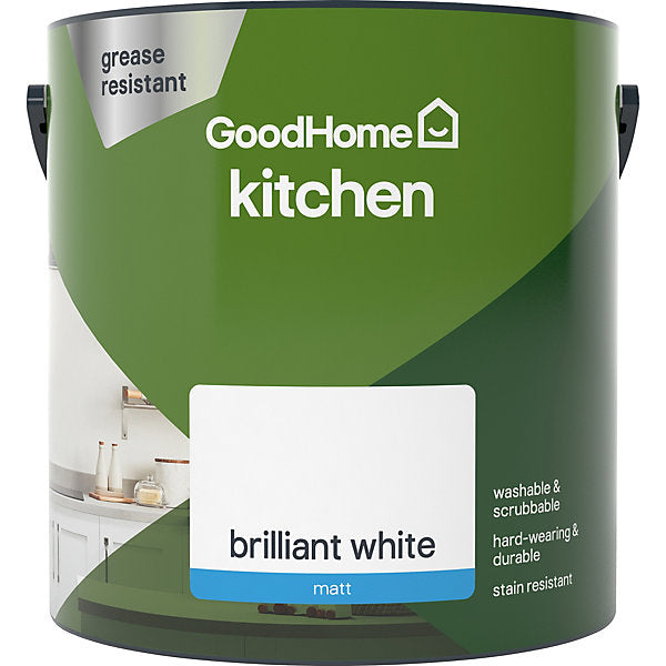 GoodHome Kitchen Brilliant white Matt Wall & ceiling Emulsion paint, 5L