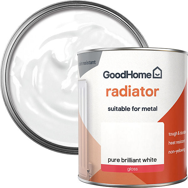 GoodHome Renovation Pure Brilliant White Gloss Multi-room Radiator & appliance paint, 750ml